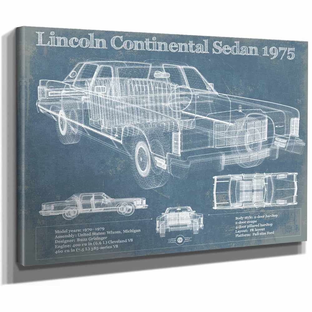 Lincoln Continental Sedan 1975 Vintage Blueprint Auto Print