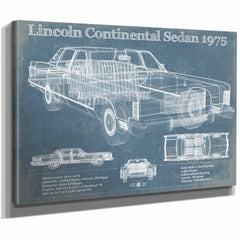 Lincoln Continental Sedan 1975 Vintage Blueprint Auto Print