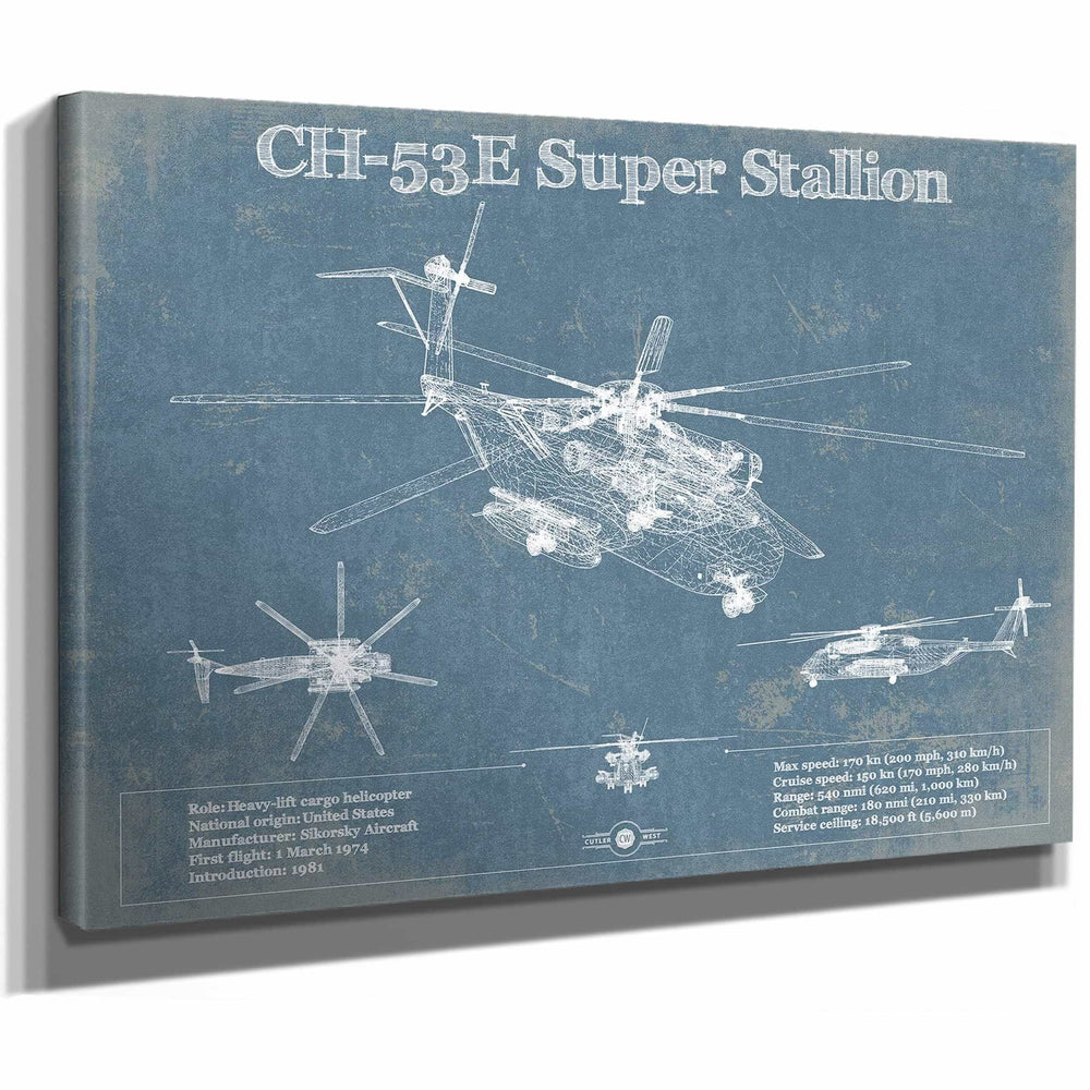 Sikorsky CH-53E Super Stallion Vintage Aviation Blueprint Military Print