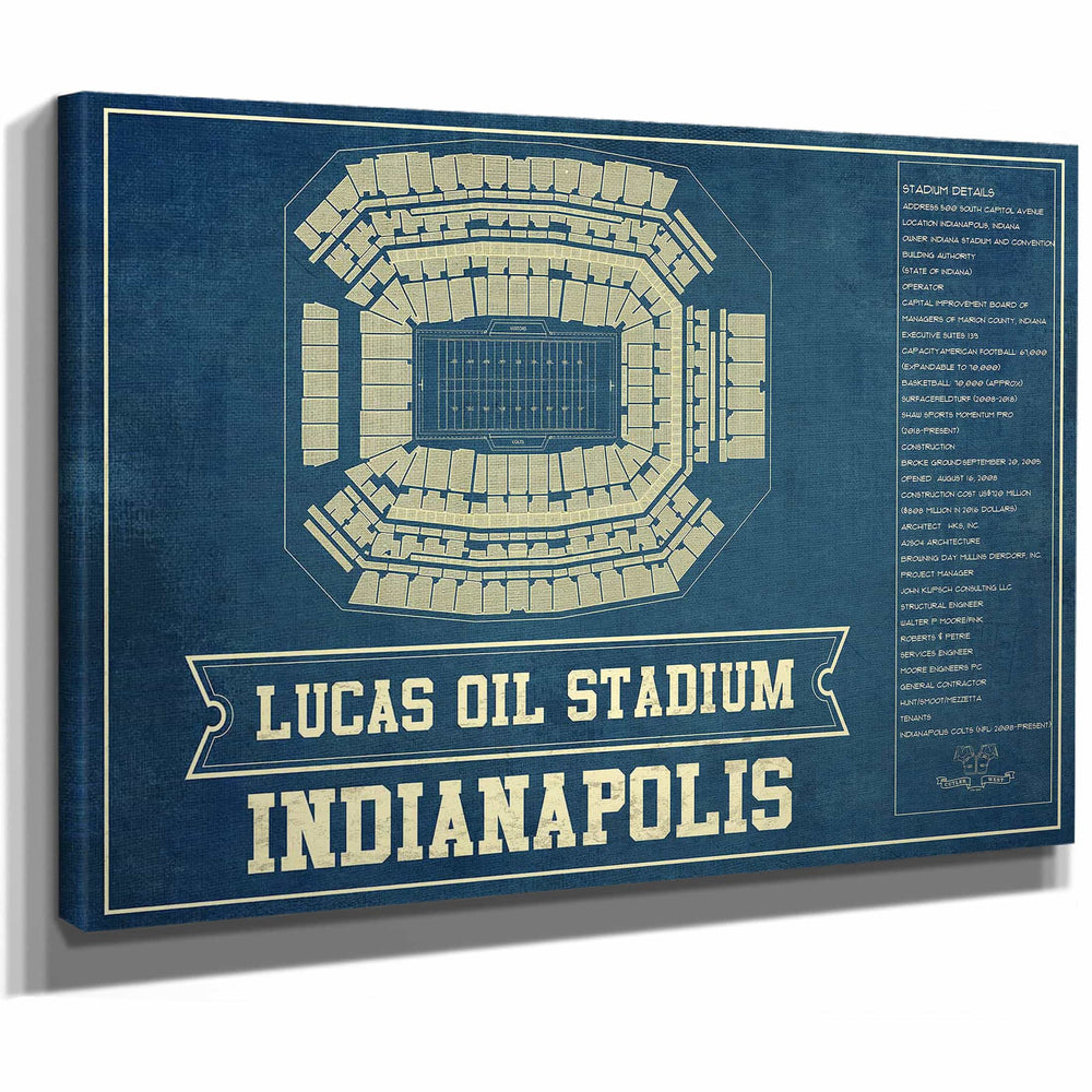 Indianapolis Colts Lucas Oil Stadium Blueprint - Vintage Football Print