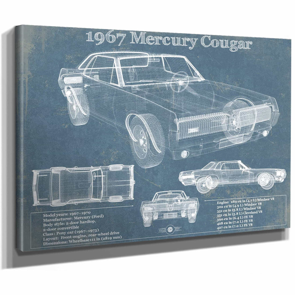 1967 Mercury Cougar Vintage Blueprint Auto Print