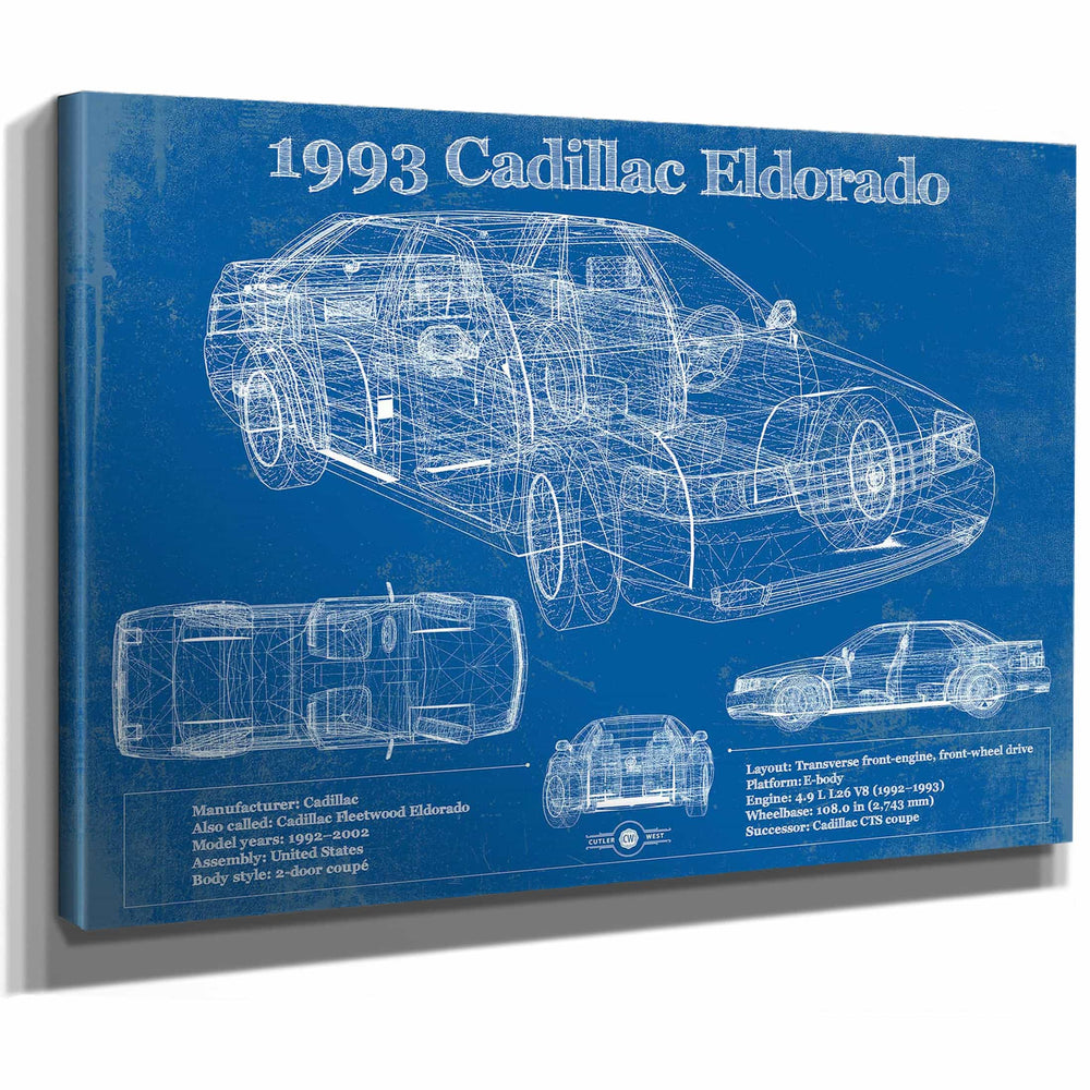 1993 Cadillac Eldorado Coupe Vintage Blueprint Auto Print