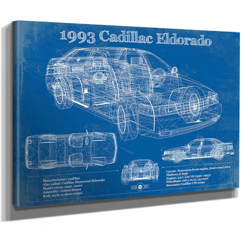 1993 Cadillac Eldorado Coupe Vintage Blueprint Auto Print