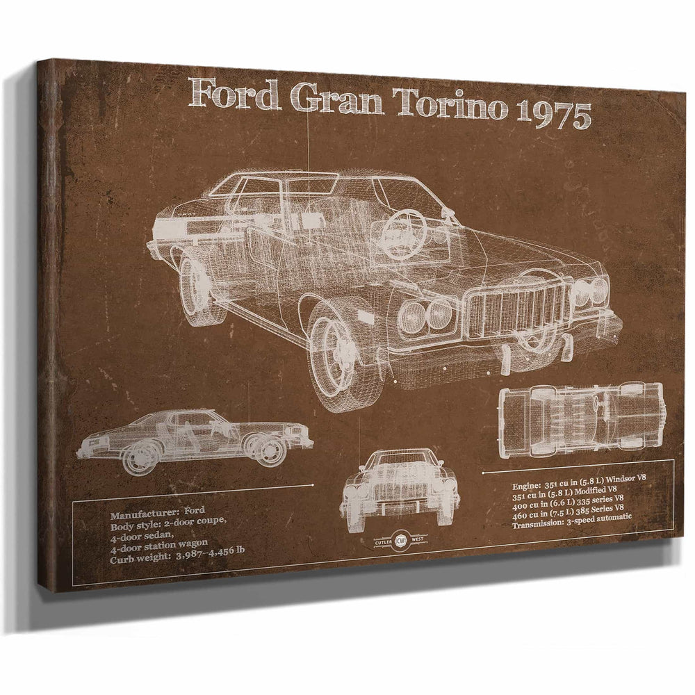 Ford Gran Torino 1975 Blueprint Vintage Auto Print