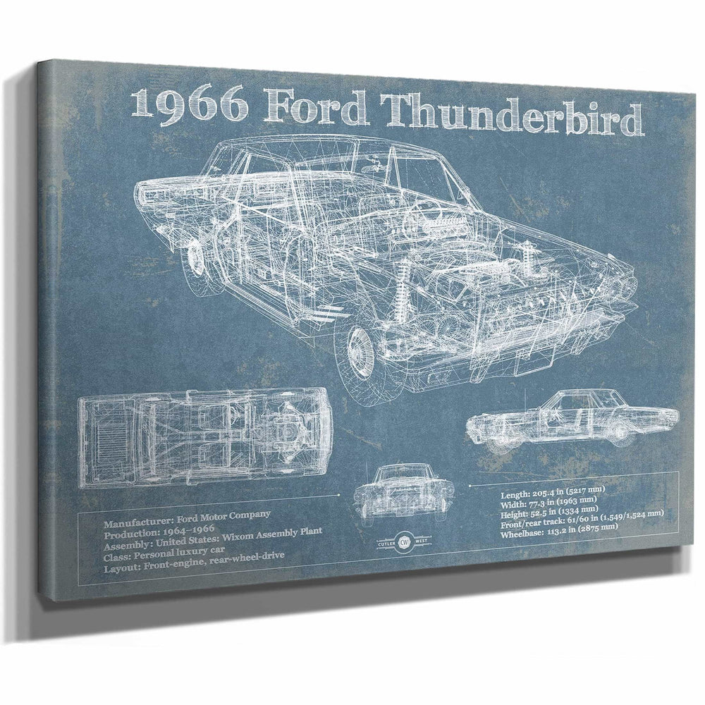 1966 Ford Thunderbird Blueprint Vintage Auto Print