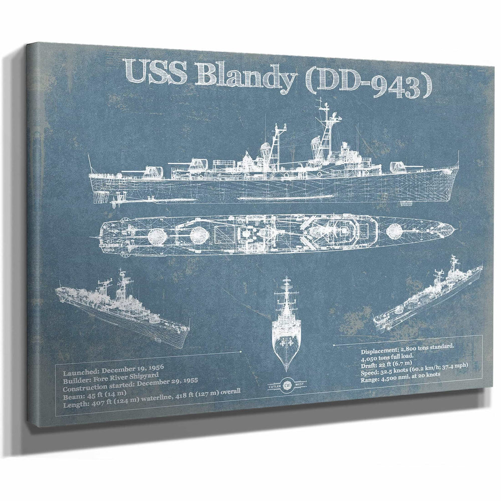 USS Blandy (DD-943) Forrest Sherman-class Destroyer Blueprint Original Military Wall Art - Customizable