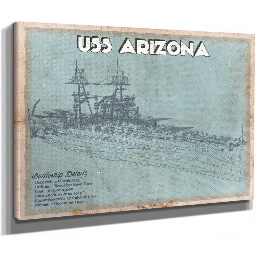 USS Arizona WWII Battleship Blueprint Military Print