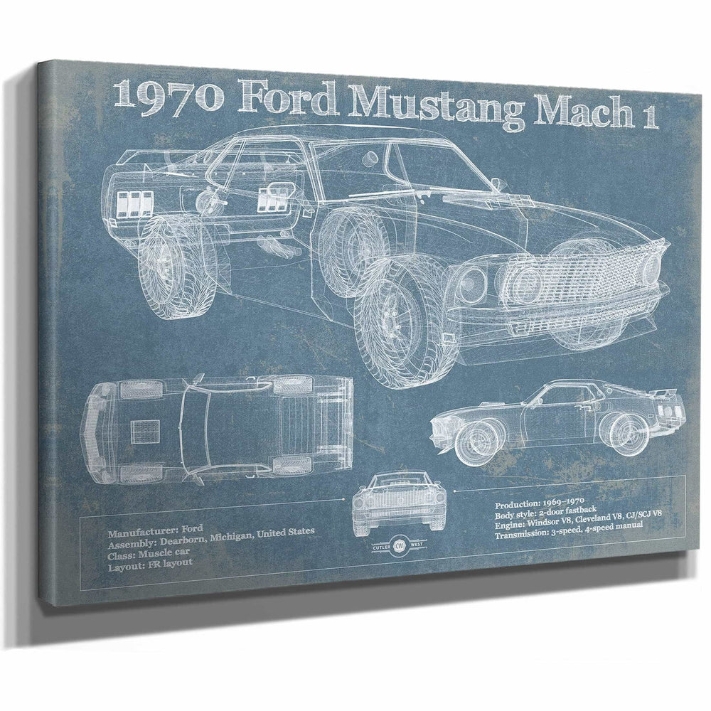 1970 Ford Mustang Mach 1 Vintage Blueprint Auto Print