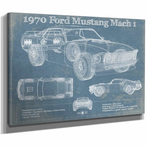 1970 Ford Mustang Mach 1 Vintage Blueprint Auto Print
