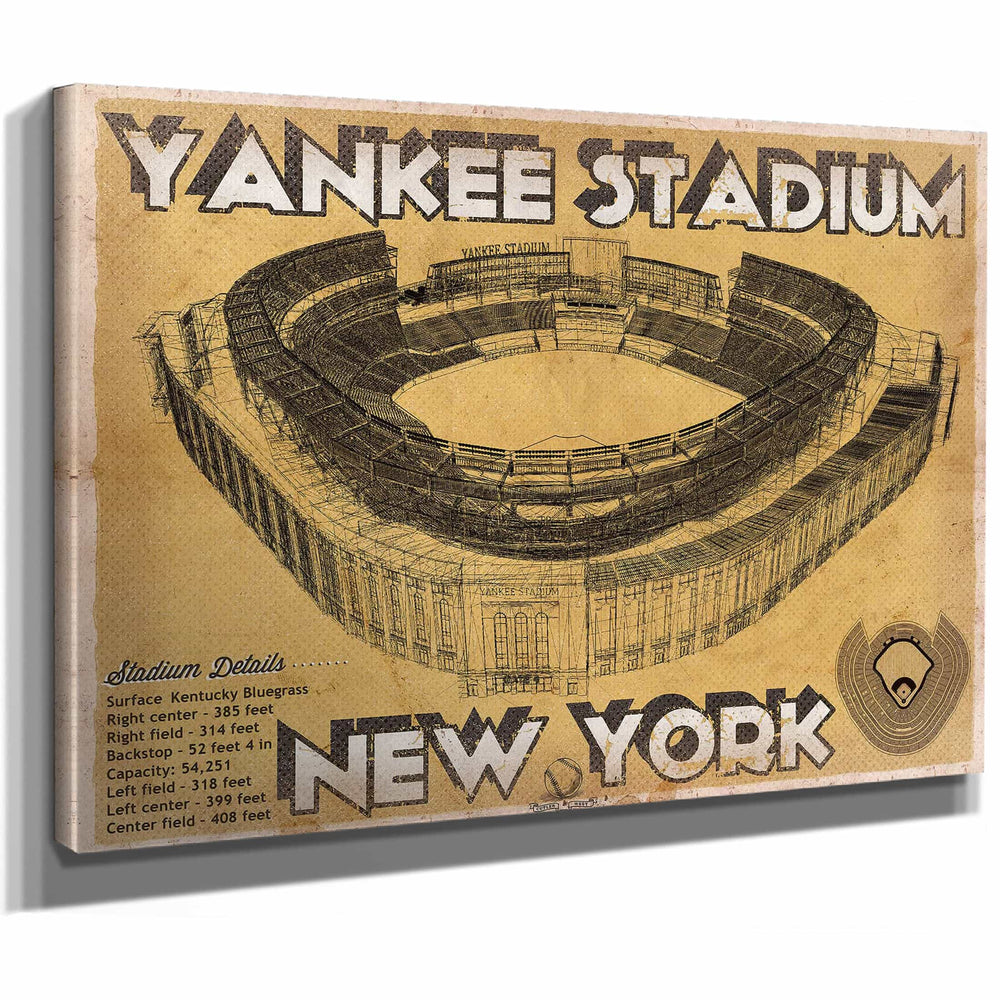 NY Yankees - Yankee Stadium Blueprint Vintage Baseball Print