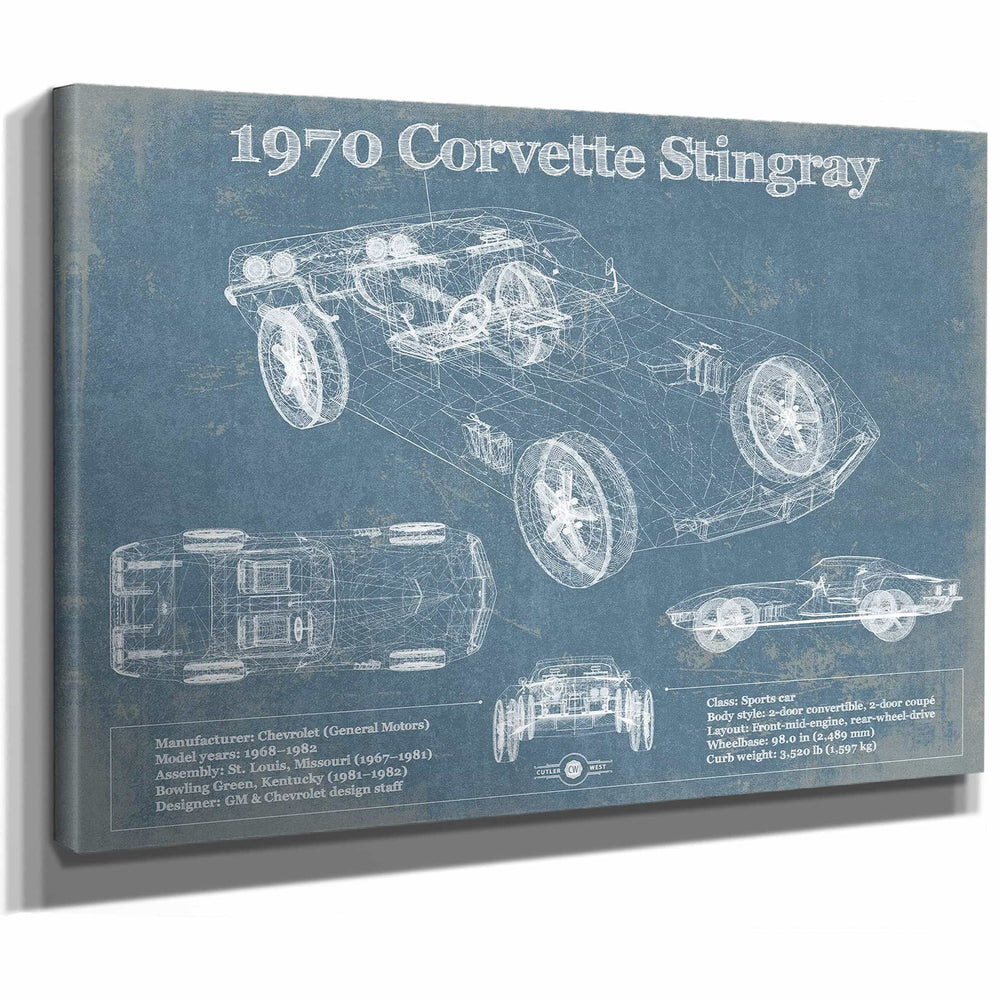 1970 Chevrolet Corvette Stingray Blueprint Vintage Auto Print
