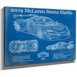 2019 Mclaren Senna Merlin Vintage Blueprint Auto Print