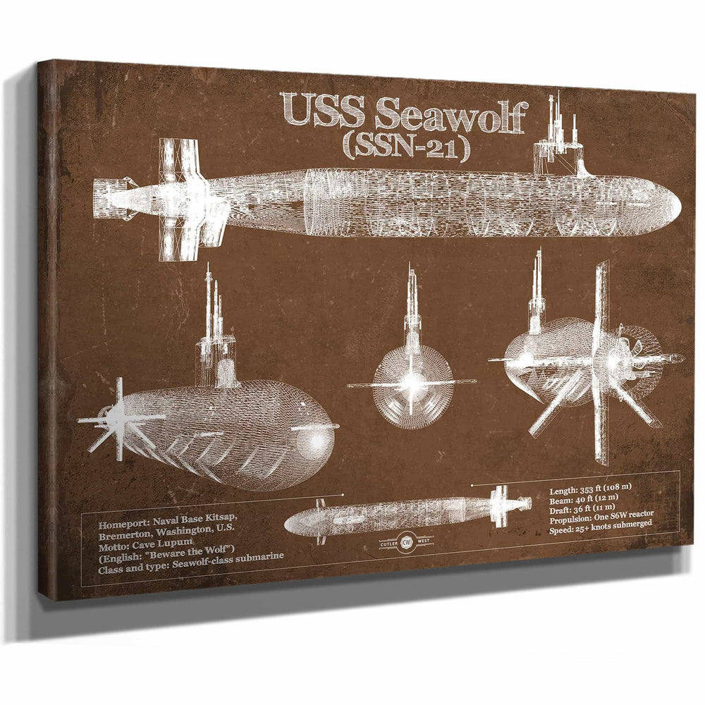 USS Seawolf (SSN-21) Blueprint Original Military Wall Art - Customizable