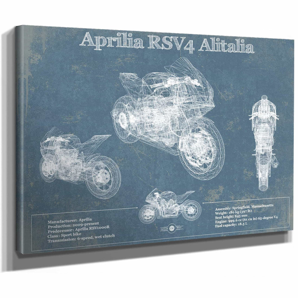 Aprilia RSV4 Alitalia Blueprint Motorcycle Patent Print