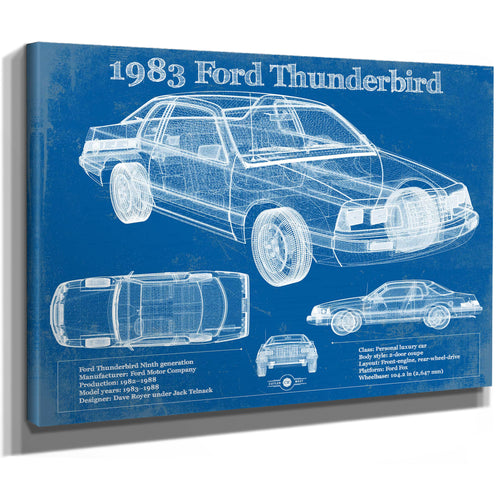 1983 Ford Thunderbird Vintage Blueprint Auto Print
