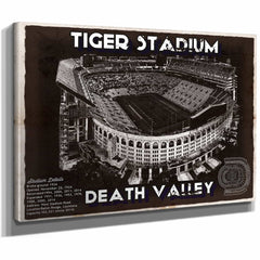 Tiger Stadium Art - LSU Tigers Vintage Stadium & Blueprint Art Print