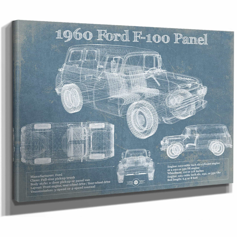 1960 Ford F-100 Panel Truck Vintage Blueprint Auto Print