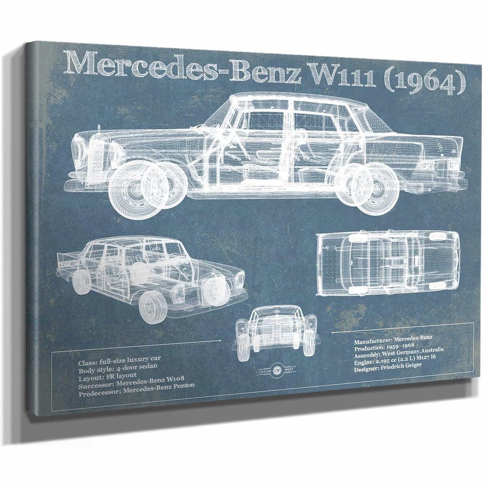 Mercedes Benz 220S W111 (1964) Blueprint Vintage Auto Print