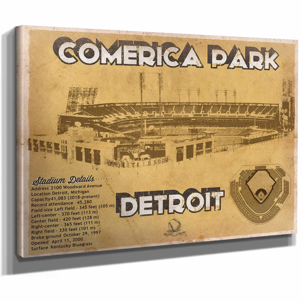 Vintage Detroit Tigers Comerica Park Baseball Print