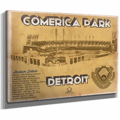 Vintage Detroit Tigers Comerica Park Baseball Print