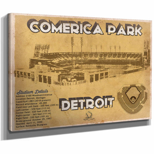 Vintage Detroit Tigers Comerica Park Baseball Print