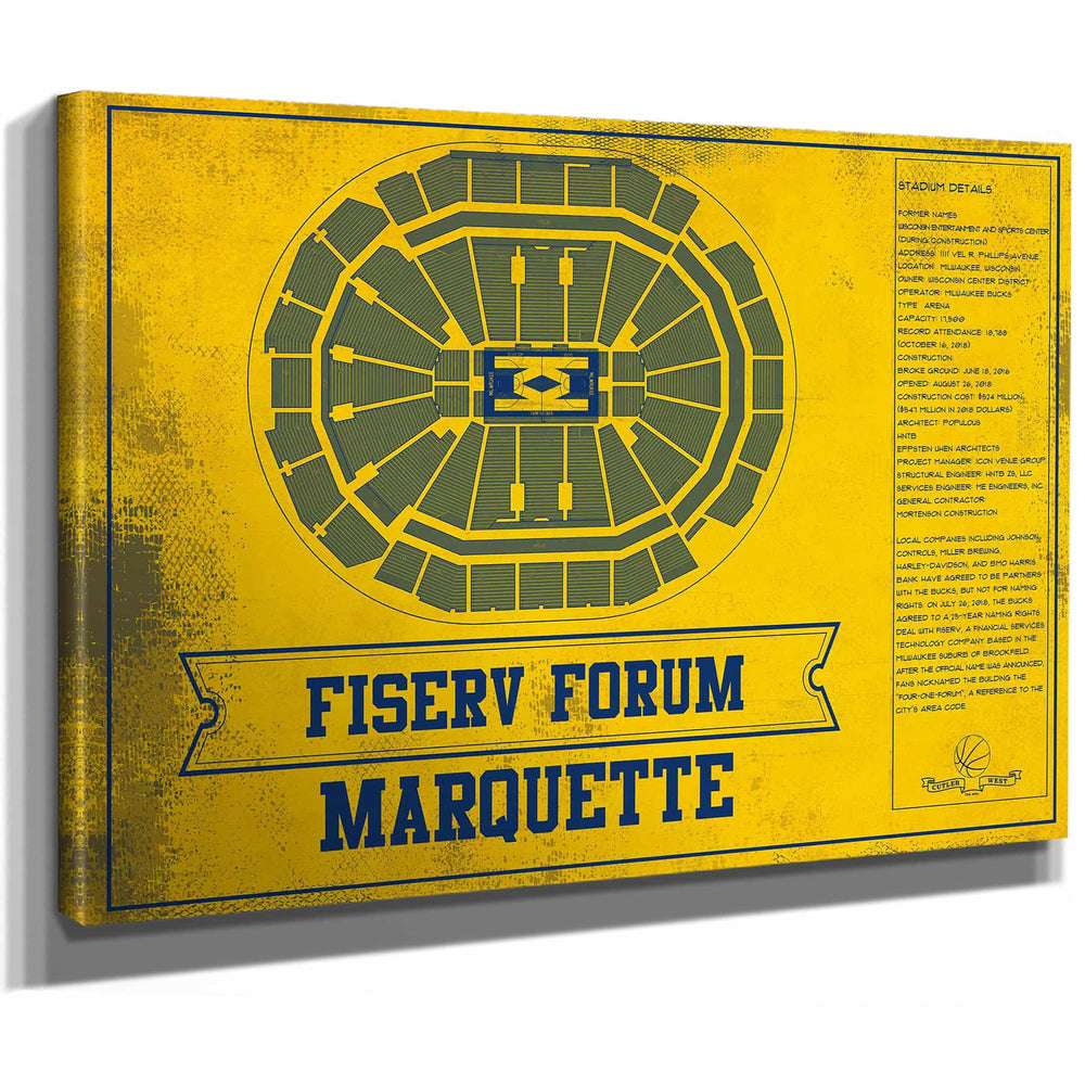 Fiserv Forum Marquette Golden Eagles Team Colors NCAA Vintage Art Print