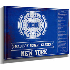 New York Rangers Team Colors - Madison Square Garden Vintage Hockey Blueprint NHL Print