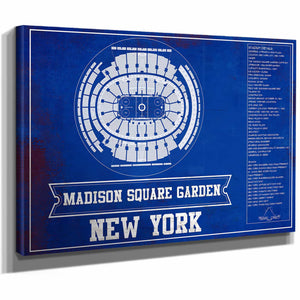 New York Rangers Team Colors - Madison Square Garden Vintage Hockey Blueprint NHL Print