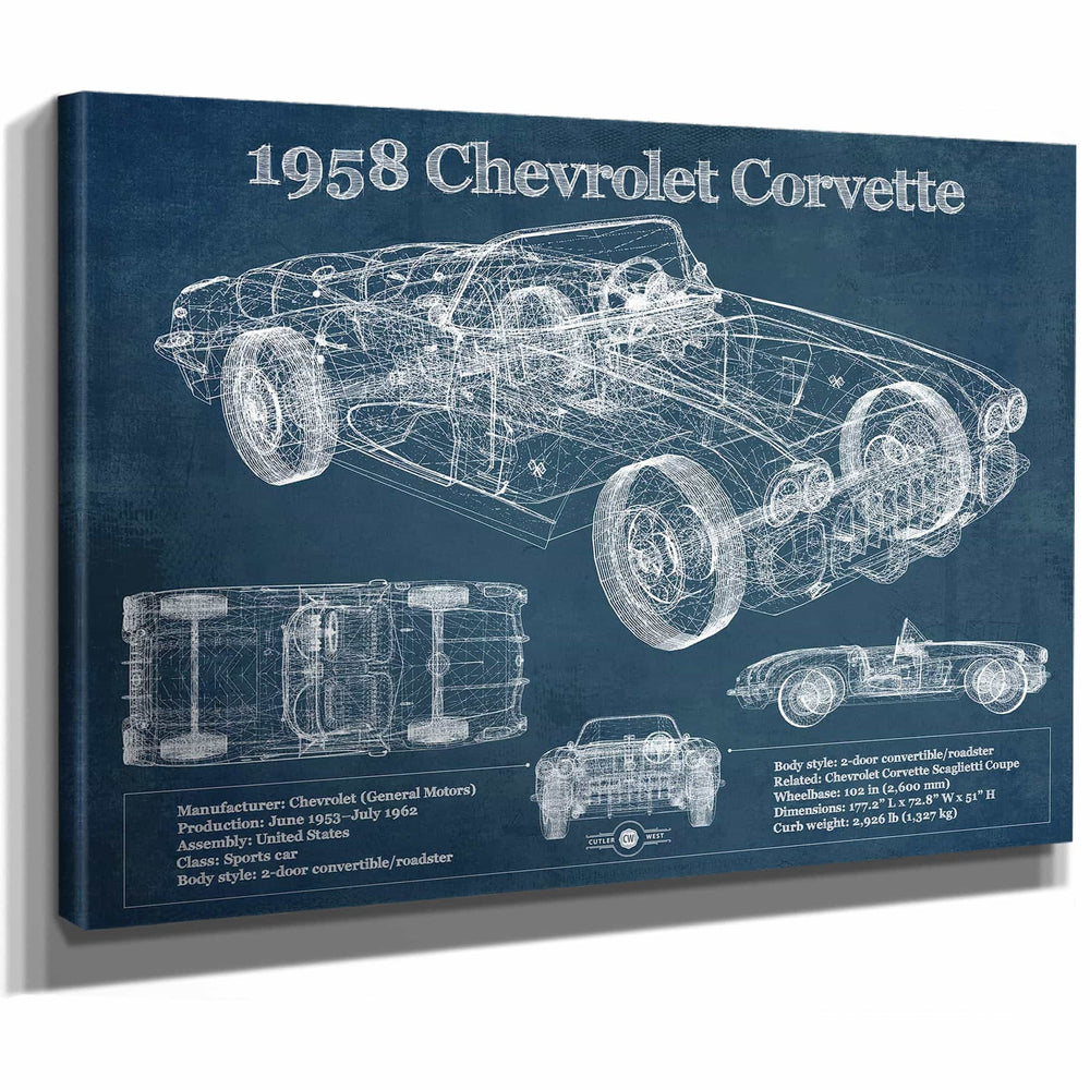 1958 Chevrolet Corvette C1 Blueprint Vintage Auto Print