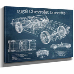 1958 Chevrolet Corvette C1 Blueprint Vintage Auto Print