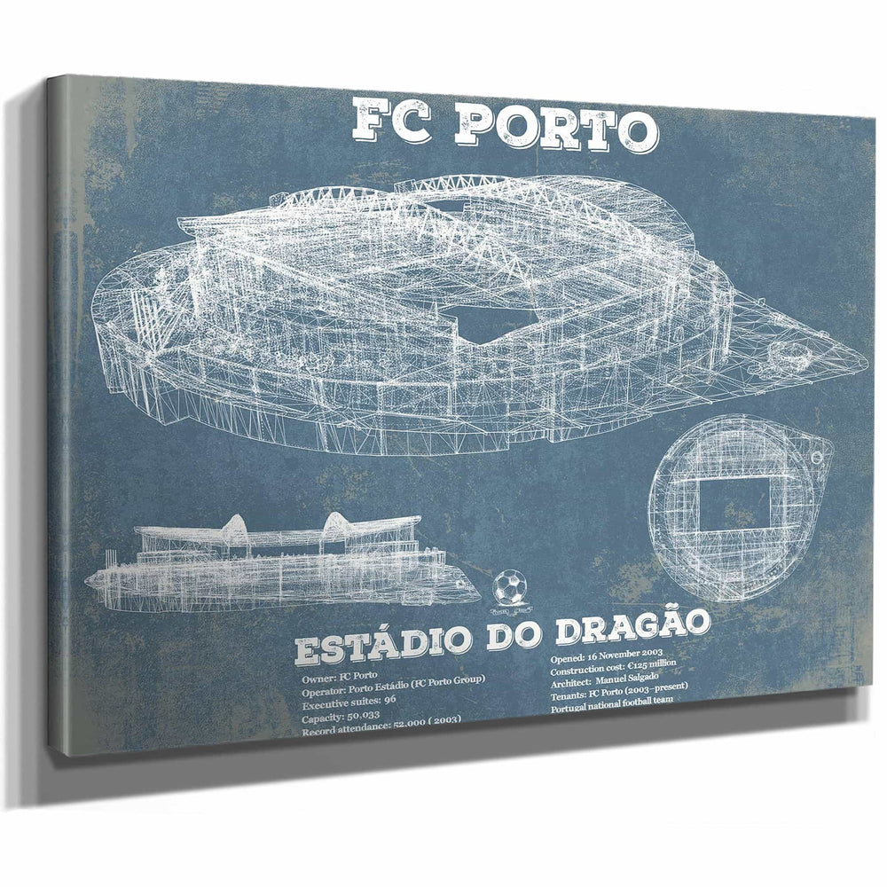 F.C. Porto Estadio Do Dragao Stadium Blueprint Vintage Soccer Print