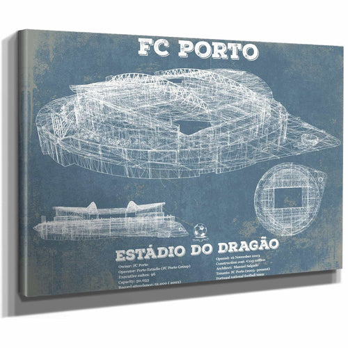 F.C. Porto Estadio Do Dragao Stadium Blueprint Vintage Soccer Print
