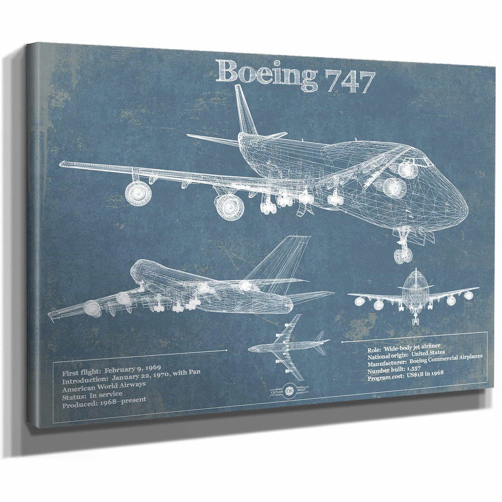 Boeing 747 Vintage Aviation Blueprint Print - Custom Pilot Name Can Be Added