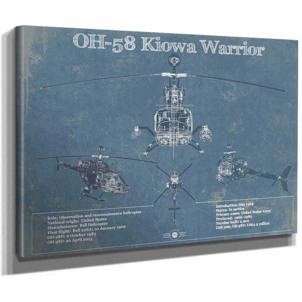 OH-58 Kiowa Warrior Helicopter Vintage Aviation Blueprint Military Print