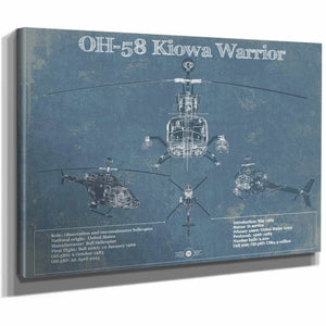 OH-58 Kiowa Warrior Helicopter Vintage Aviation Blueprint Military Print