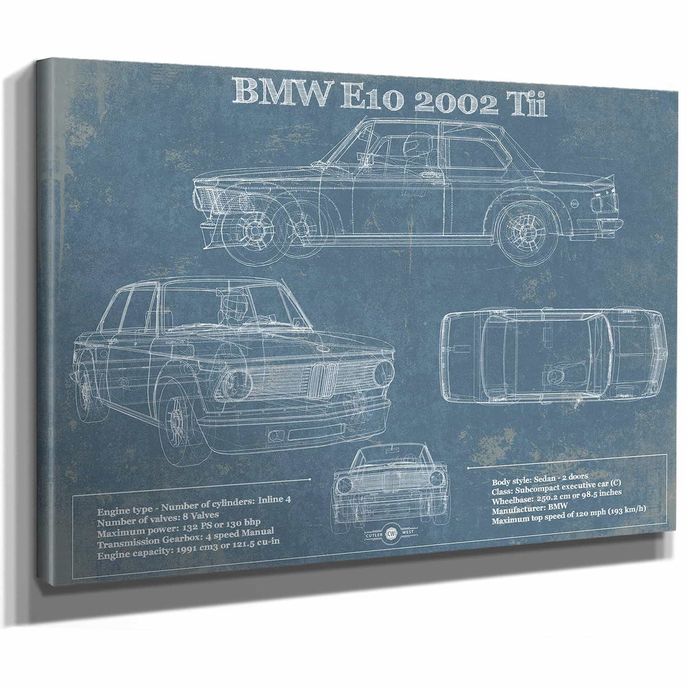 BMW E10 2002 Tii Blueprint Vintage Auto Print