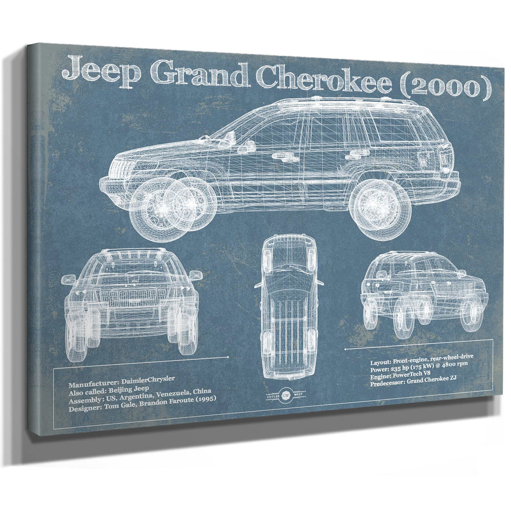 Jeep Grand Cherokee 2000 Vintage Blueprint Auto Print