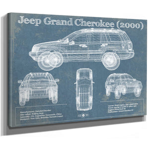 Jeep Grand Cherokee 2000 Vintage Blueprint Auto Print