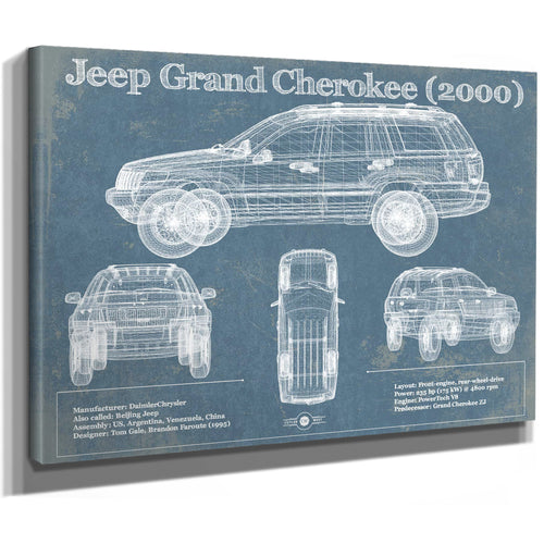 Jeep Grand Cherokee 2000 Vintage Blueprint Auto Print