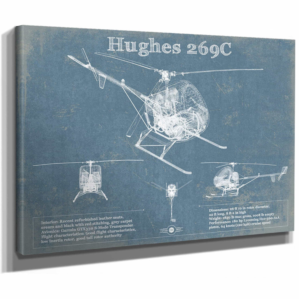 Hughes 269C Helicopter Vintage Aviation Blueprint Print