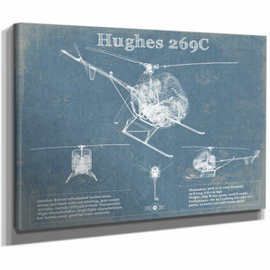 Hughes 269C Helicopter Vintage Aviation Blueprint Print