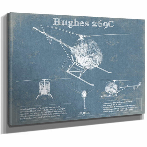Hughes 269C Helicopter Vintage Aviation Blueprint Print