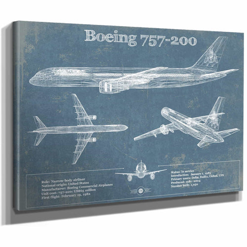 Boeing 757-200 Vintage Original Blueprint Art Print - Custom Pilot Name Can Be Added