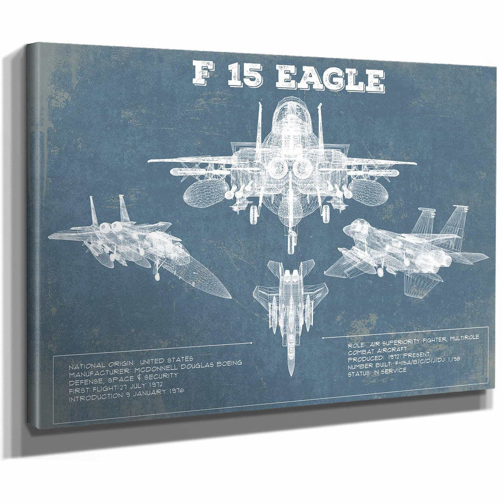 F-15 Eagle Vintage Aviation Blueprint Military Print - Custom Name and Squadron Text