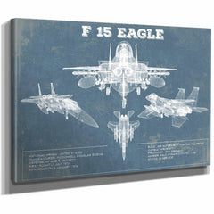 F-15 Eagle Vintage Aviation Blueprint Military Print - Custom Name and Squadron Text