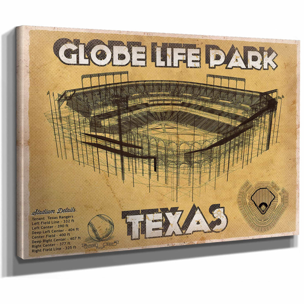 Texas Rangers - Globe Life Park Vintage Stadium Baseball Print