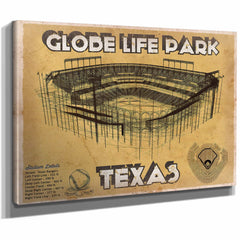 Texas Rangers - Globe Life Park Vintage Stadium Baseball Print