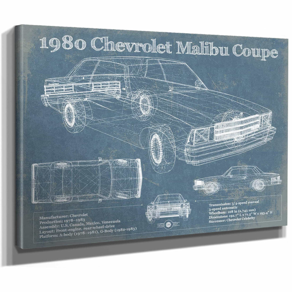 1980 Chevrolet Malibu Coupe Blueprint Vintage Auto Patent Print