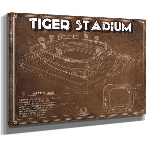 Tiger Stadium Art - LSU Tigers Vintage Stadium - Blueprint Art Print