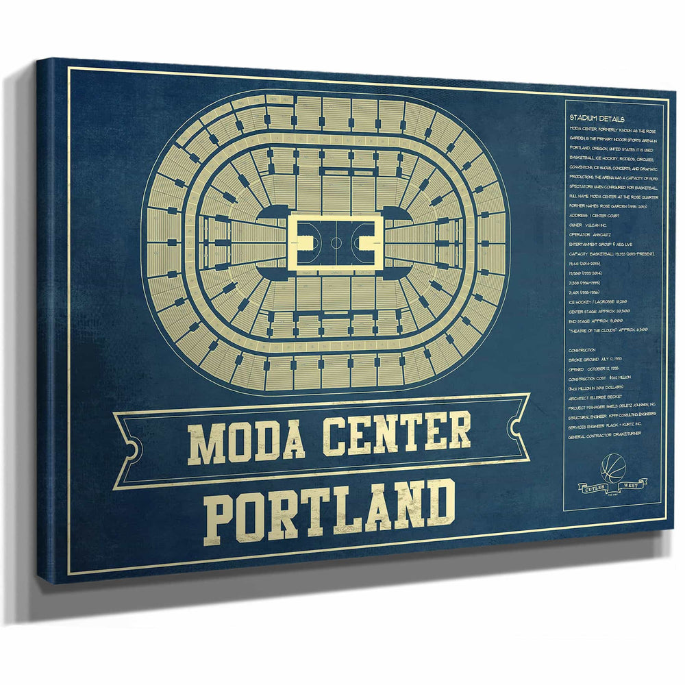 Portland Trail Blazers Moda Center Vintage Basketball Blueprint NBA Print